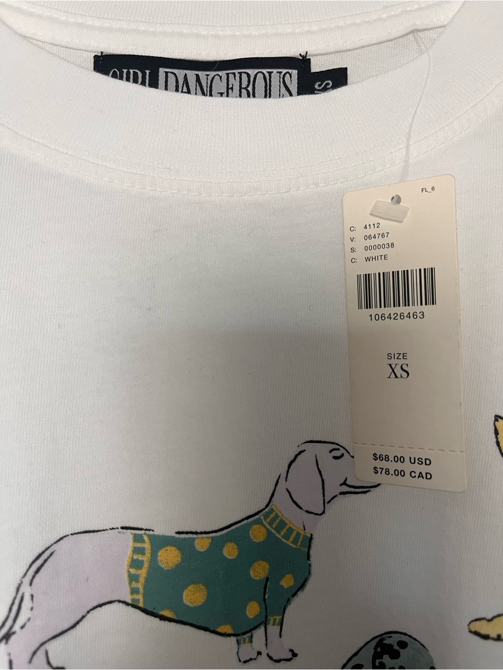 Girl Dangerous Anthropologie Graphic Colorful Dog Illustrations NWT Size XS - Picture 3 of 3